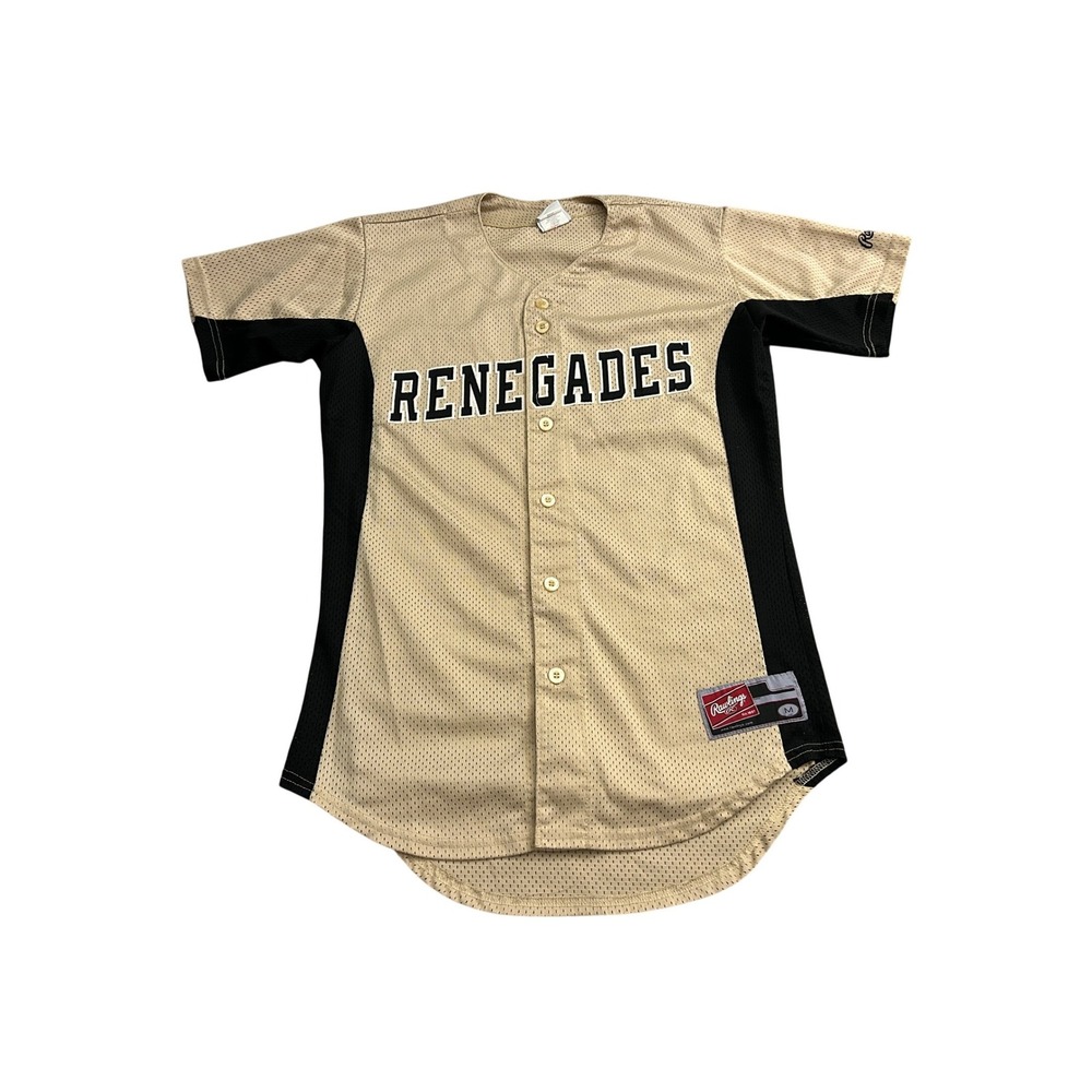 Rawlings Baseball Jersey Men Medium Tan Black Excellent Renegades Number 25 Mesh